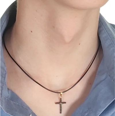 Collana Ciondolo Pendente Croce Uomo Donna Oro Giallo 18 Kt Carati Ct 750 0,7 Gr - immagine 2