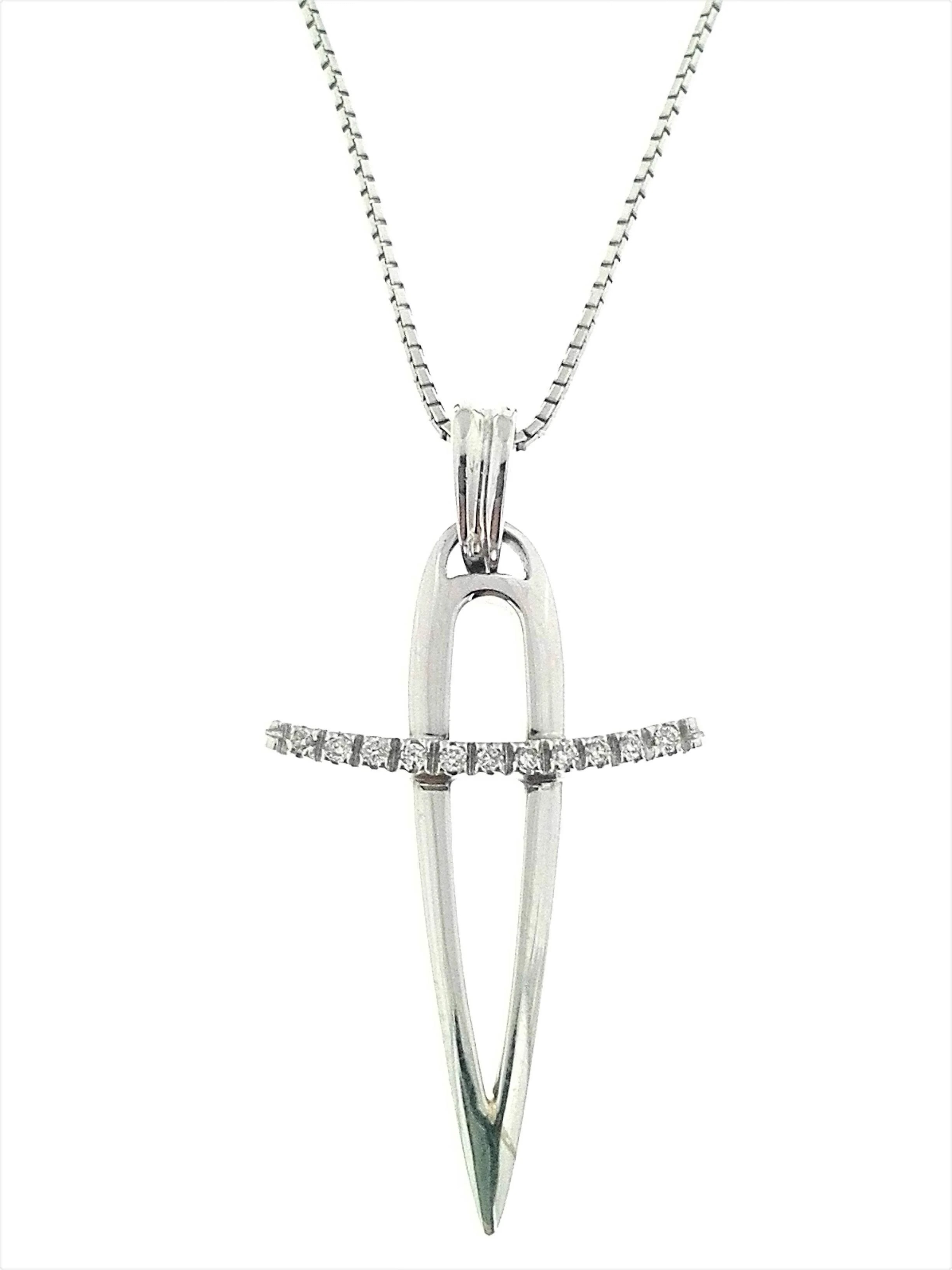 Collana Donna Diamanti Oro Bianco 18 kt Carati 750 5,3 Gr 0,07 CT Croce