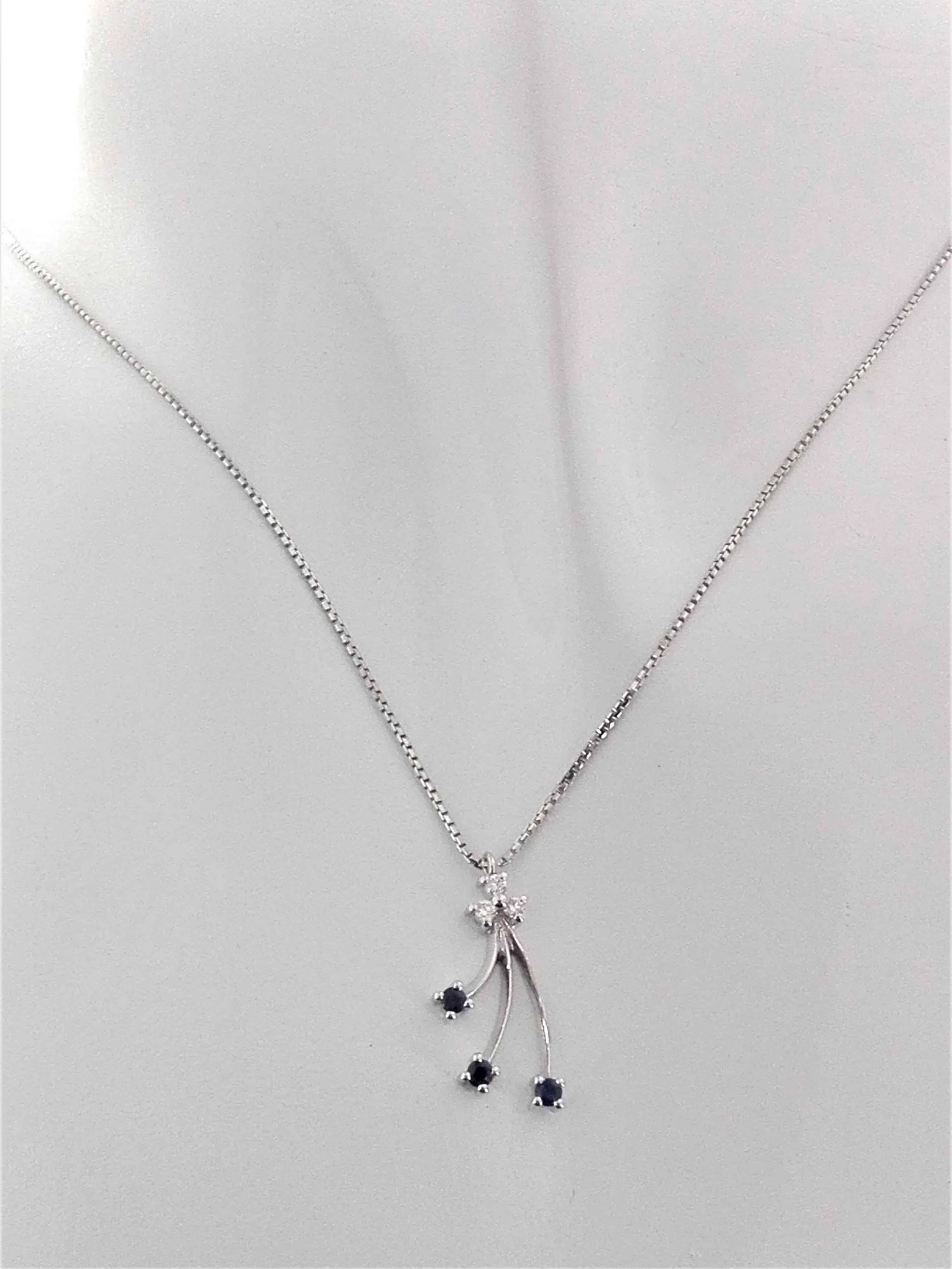 Collana Donna Diamanti Zaffiri Oro Bianco 18 kt Carati 750 3,50 Gr 0,13 Ct - immagine 2