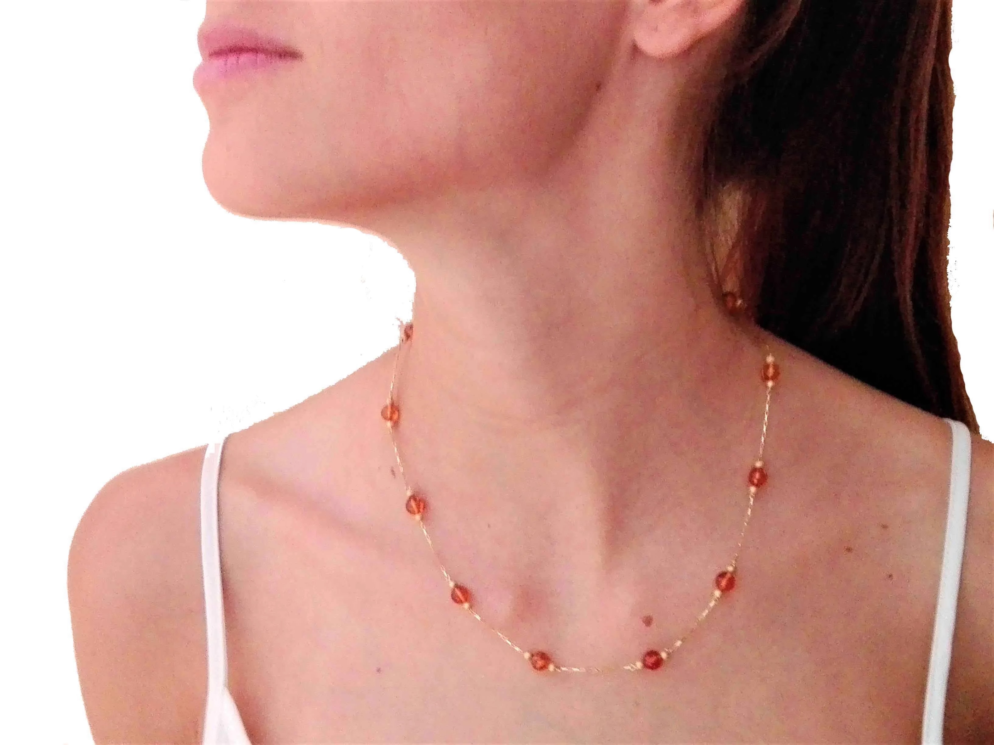 Collana Girocollo Collier Donna Oro Giallo 18 kt Carati Ct 750 5,60 Gr Ambra - immagine 2