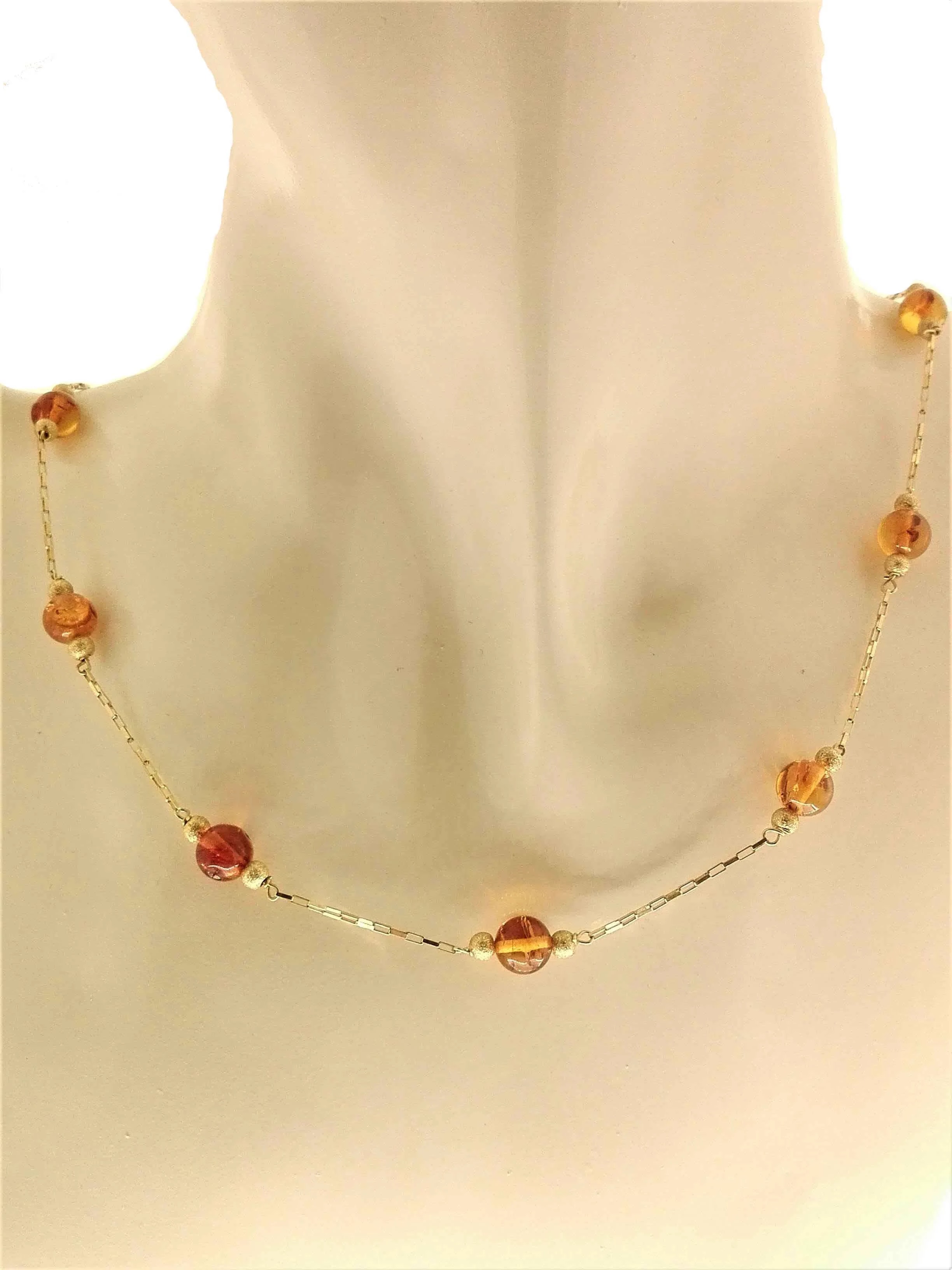 Collana Girocollo Collier Donna Oro Giallo 18 kt Carati Ct 750 5,60 Gr Ambra