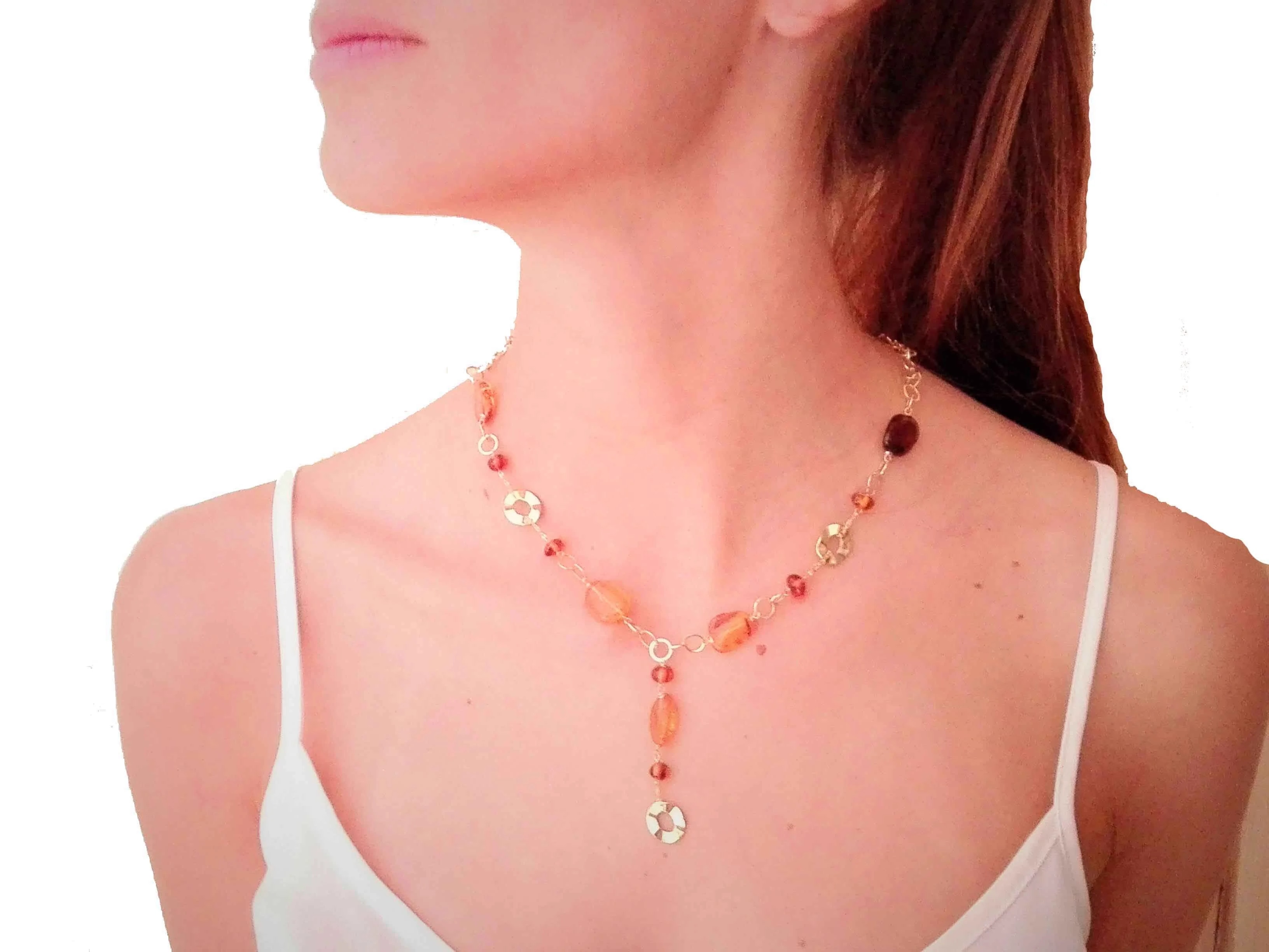 Collana Girocollo Collier Donna Oro Giallo 18 Kt Carati Ct 750 7,30 Gr Ambra - immagine 2