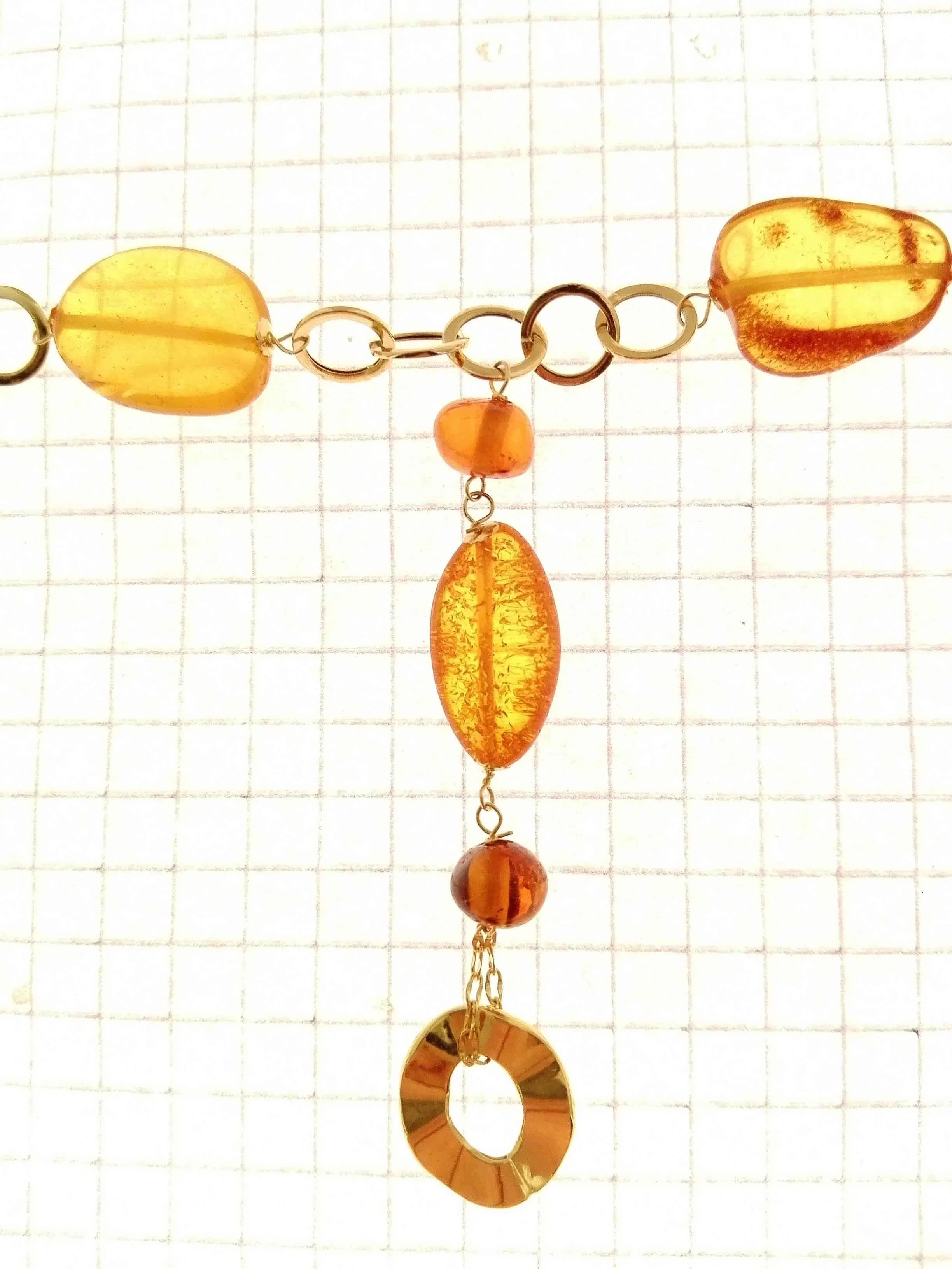 Collana Girocollo Collier Donna Oro Giallo 18 Kt Carati Ct 750 7,30 Gr Ambra - immagine 4
