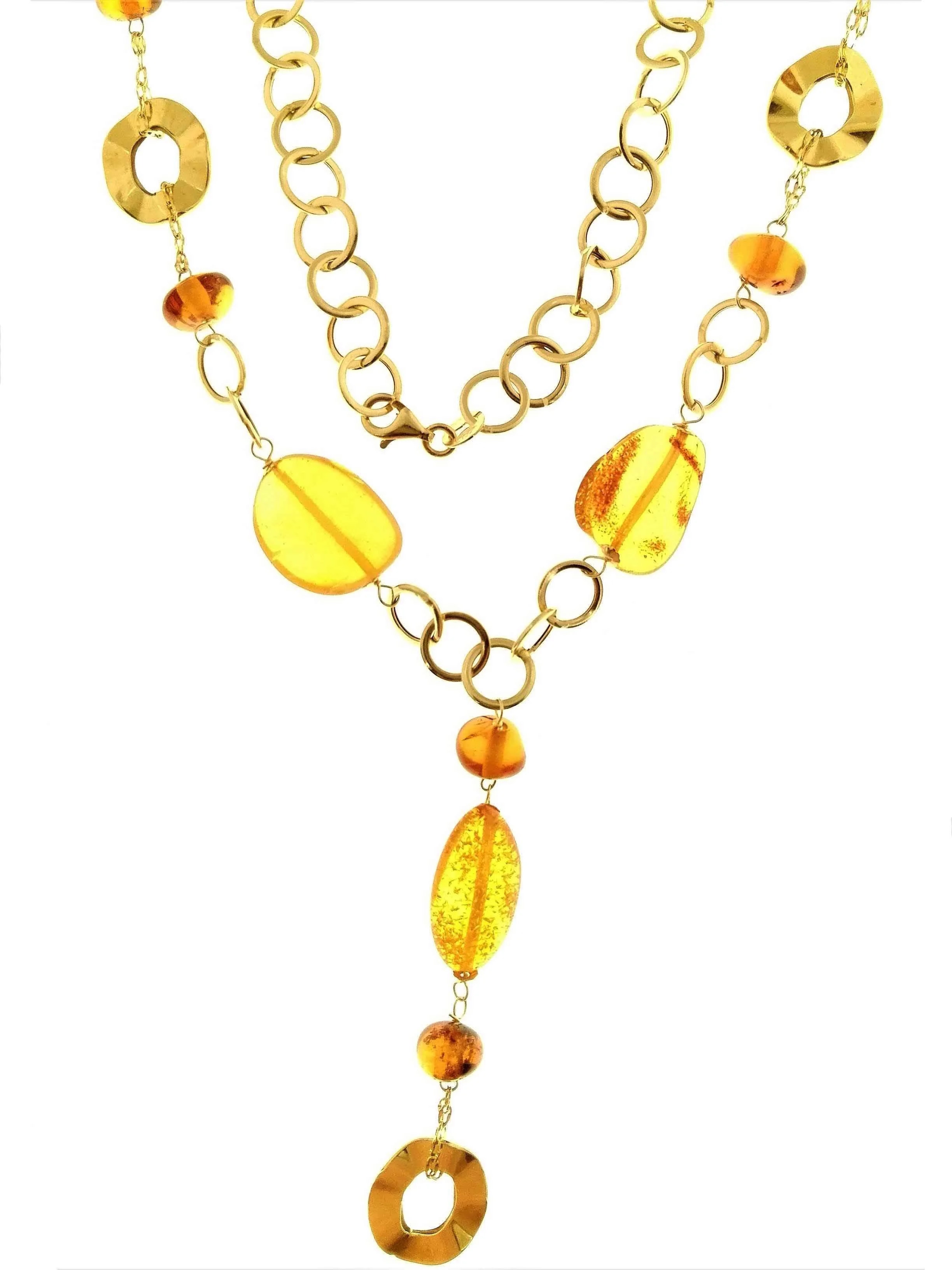 Collana Girocollo Collier Donna Oro Giallo 18 Kt Carati Ct 750 7,30 Gr Ambra - immagine 3