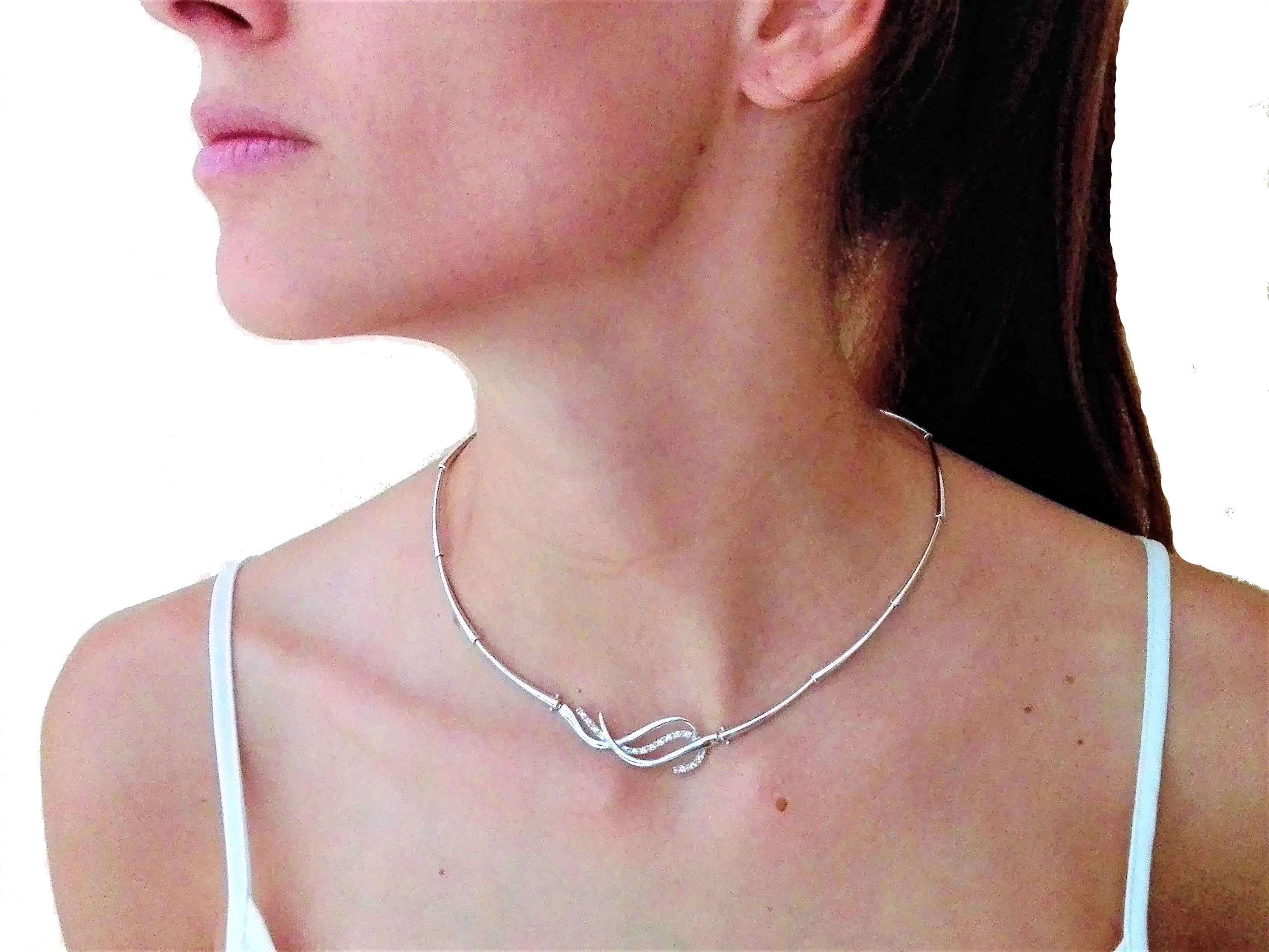 Collana Girocollo Collier Donna Ragazza Oro Bianco 18 Kt Carati Ct 750 14,50 Gr - immagine 2