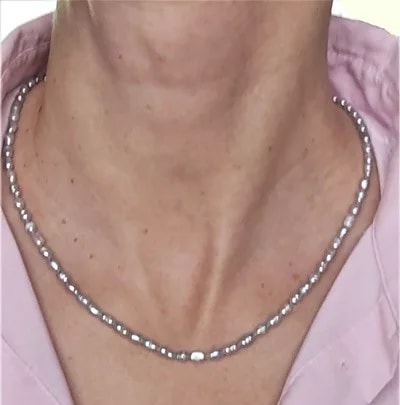 Collana Girocollo Donna 47 Cm Perle Barocche Grigie Oro Giallo 18 Kt Carati Ct 750