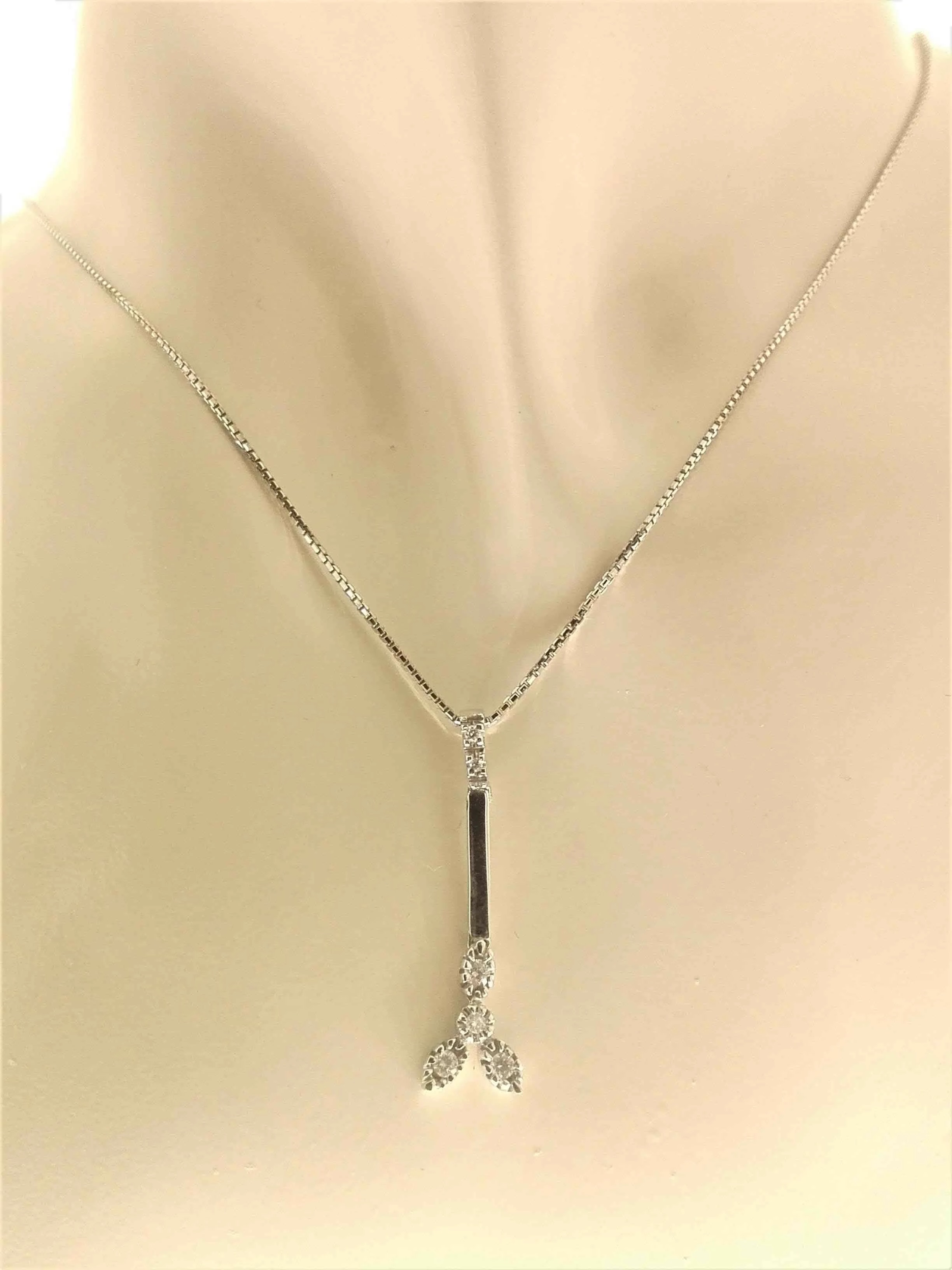 Collana Girocollo Pendente Diamanti Donna Oro Bianco 18 Kt Carati 750 0,13 Ct - immagine 2