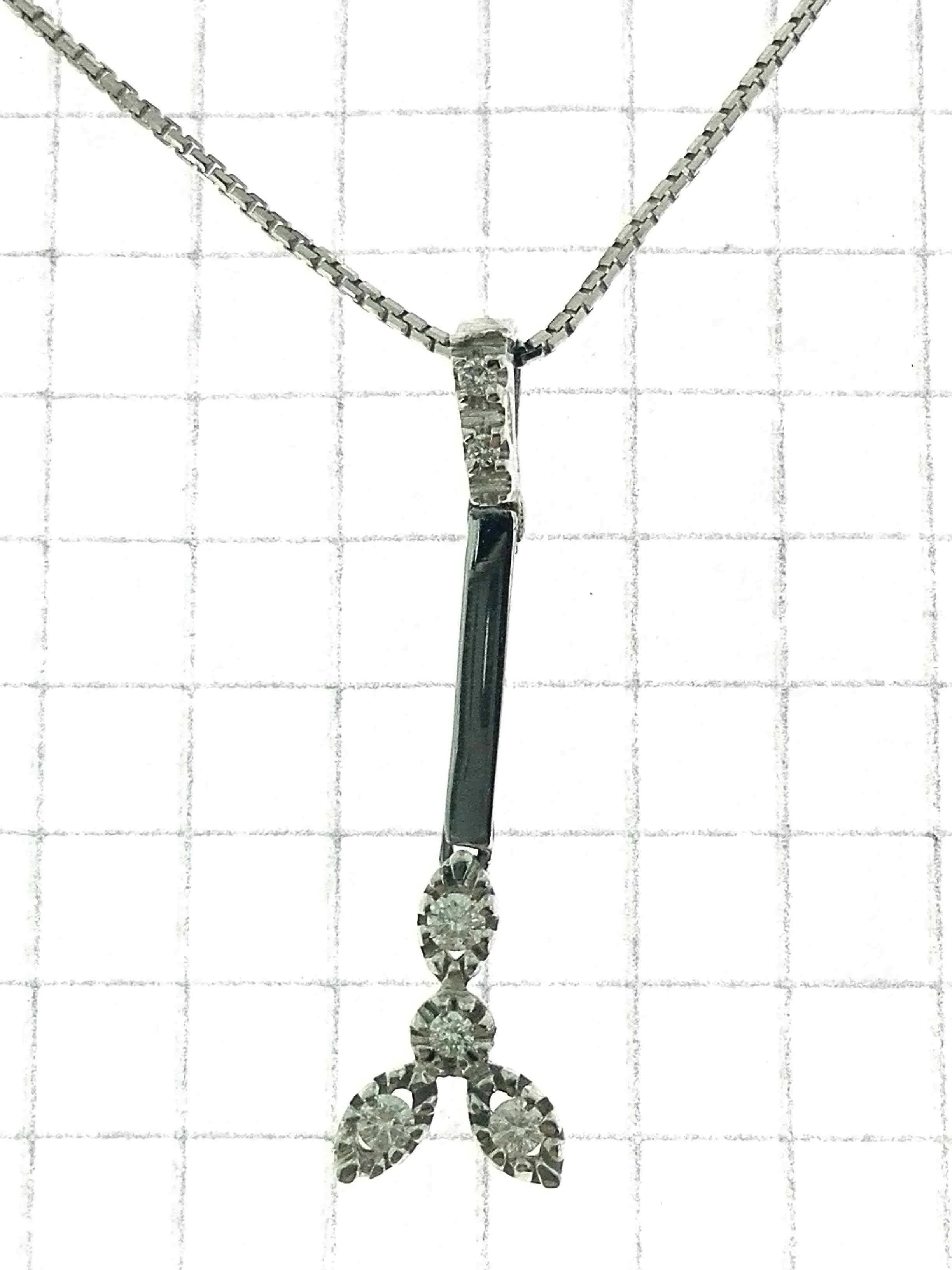 Collana Girocollo Pendente Diamanti Donna Oro Bianco 18 Kt Carati 750 0,13 Ct - immagine 3