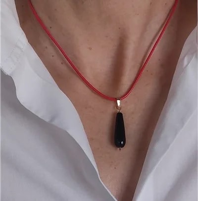 Collana Laccio Pendente Onice Donna Oro Giallo 18 kt Carati 750 2,20 Gr - immagine 2