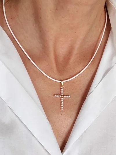 Collana Laccio Pendente Perle Donna Oro Giallo 18 kt Carati 750 0,65 Gr - immagine 2