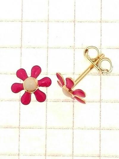 Orecchini Bimba Bambina Fiorellino Oro Giallo 18 kt Carati Ct 750 0,90 Gr - immagine 3
