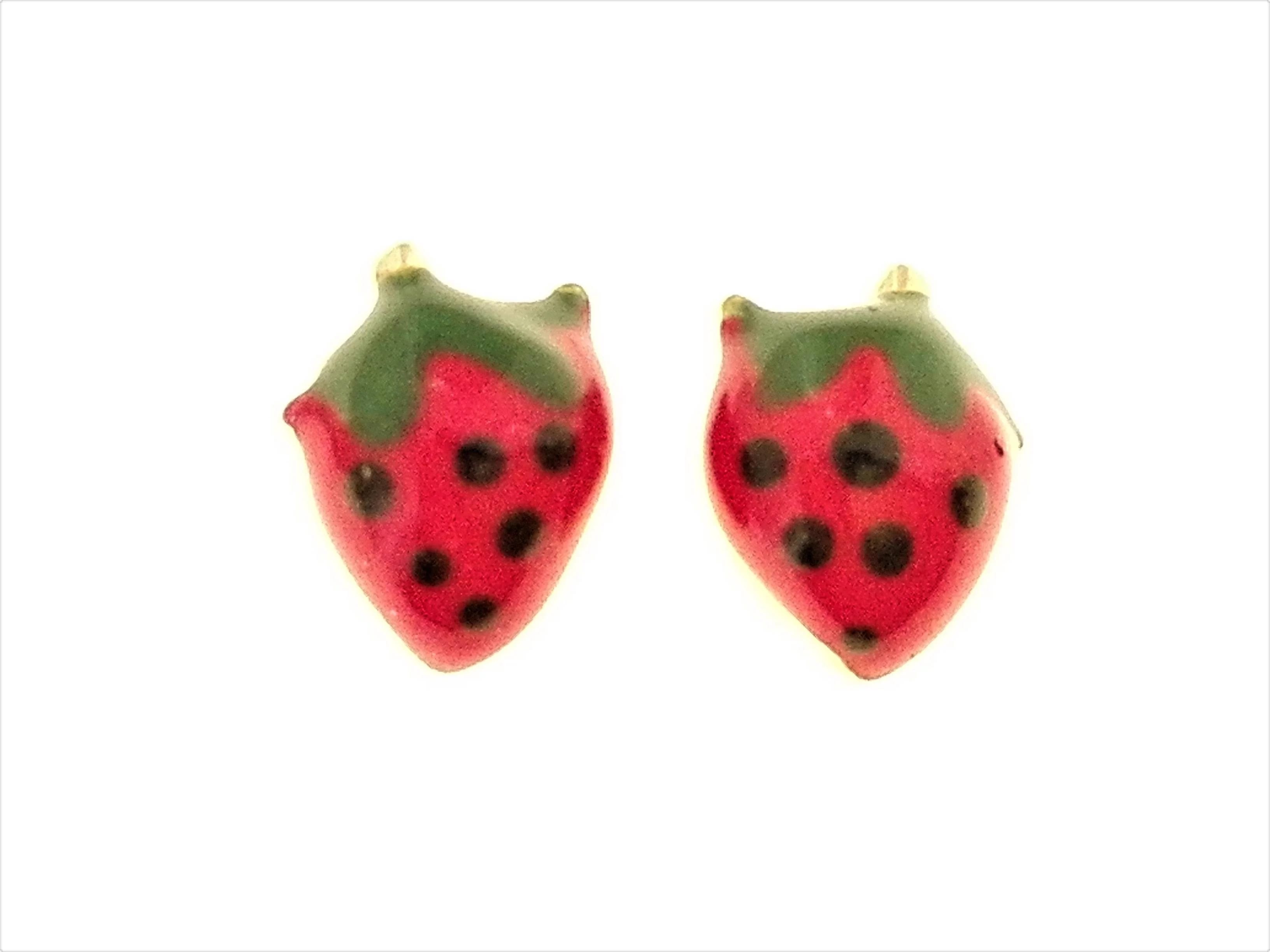 Orecchini Bimba Bambina Fragolina Oro Giallo 18 kt Carati Ct 750 0,50 Gr