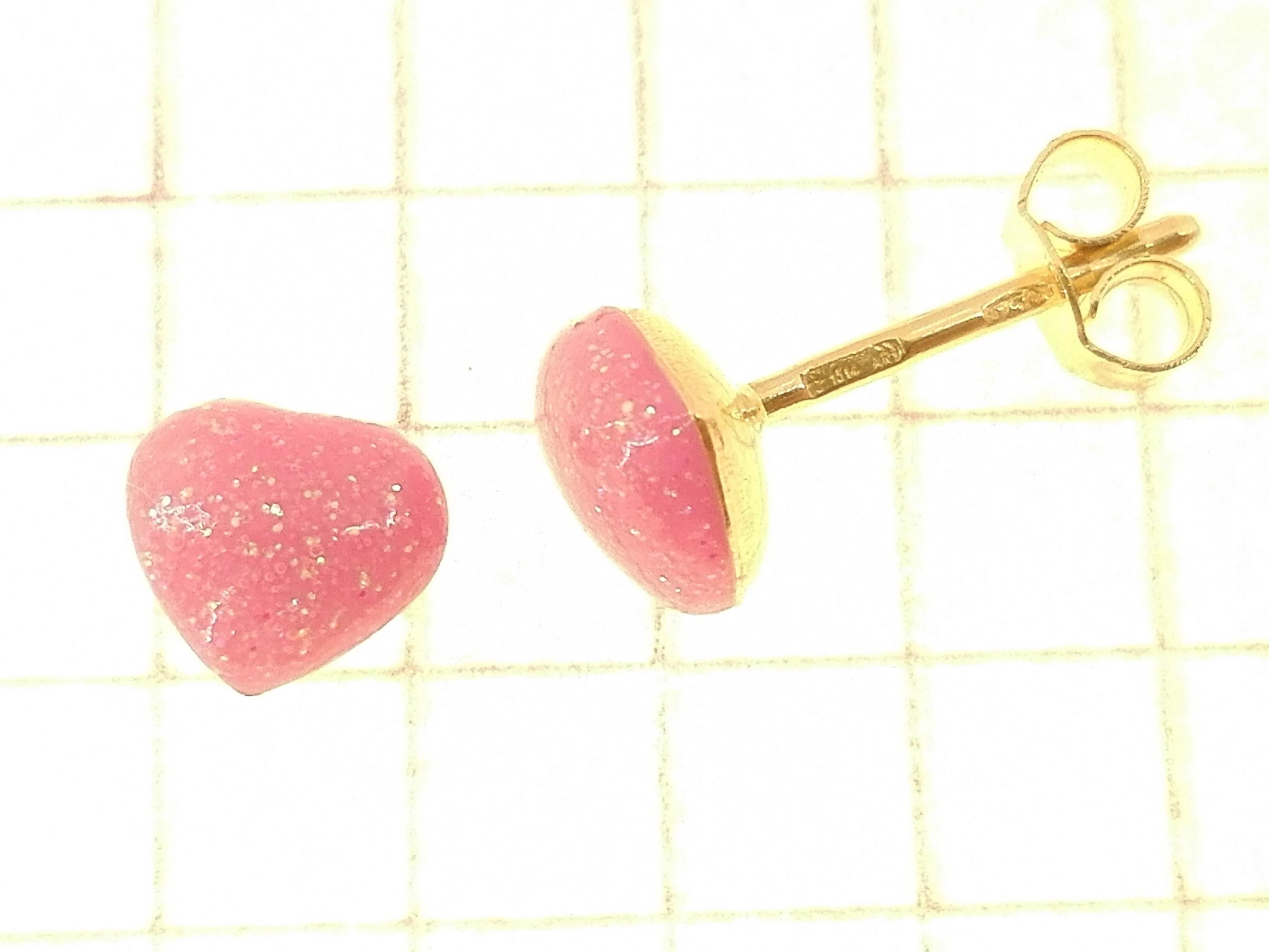 Orecchini Bimba Bambina Oro Giallo 18 kt Carati Ct 750 0,70 Gr Cuore Glitterato - immagine 3
