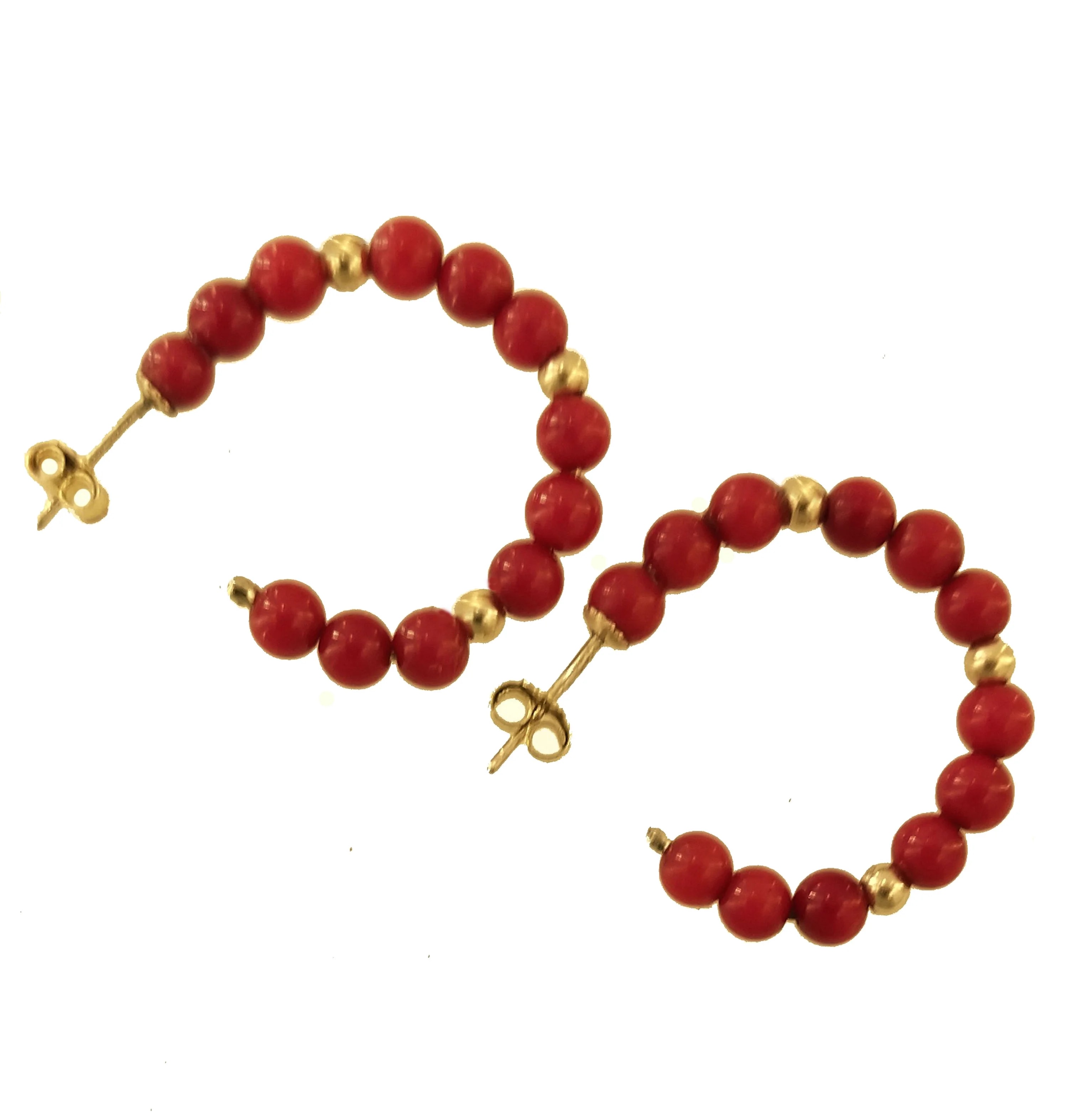 Orecchini Corallo Cerchio Cerchi Donna Oro Giallo 18 Kt Carati Ct 750 Gr 2,50