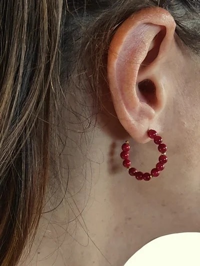 Orecchini Corallo Cerchio Cerchi Donna Oro Giallo 18 Kt Carati Ct 750 Gr 2,50 - immagine 5