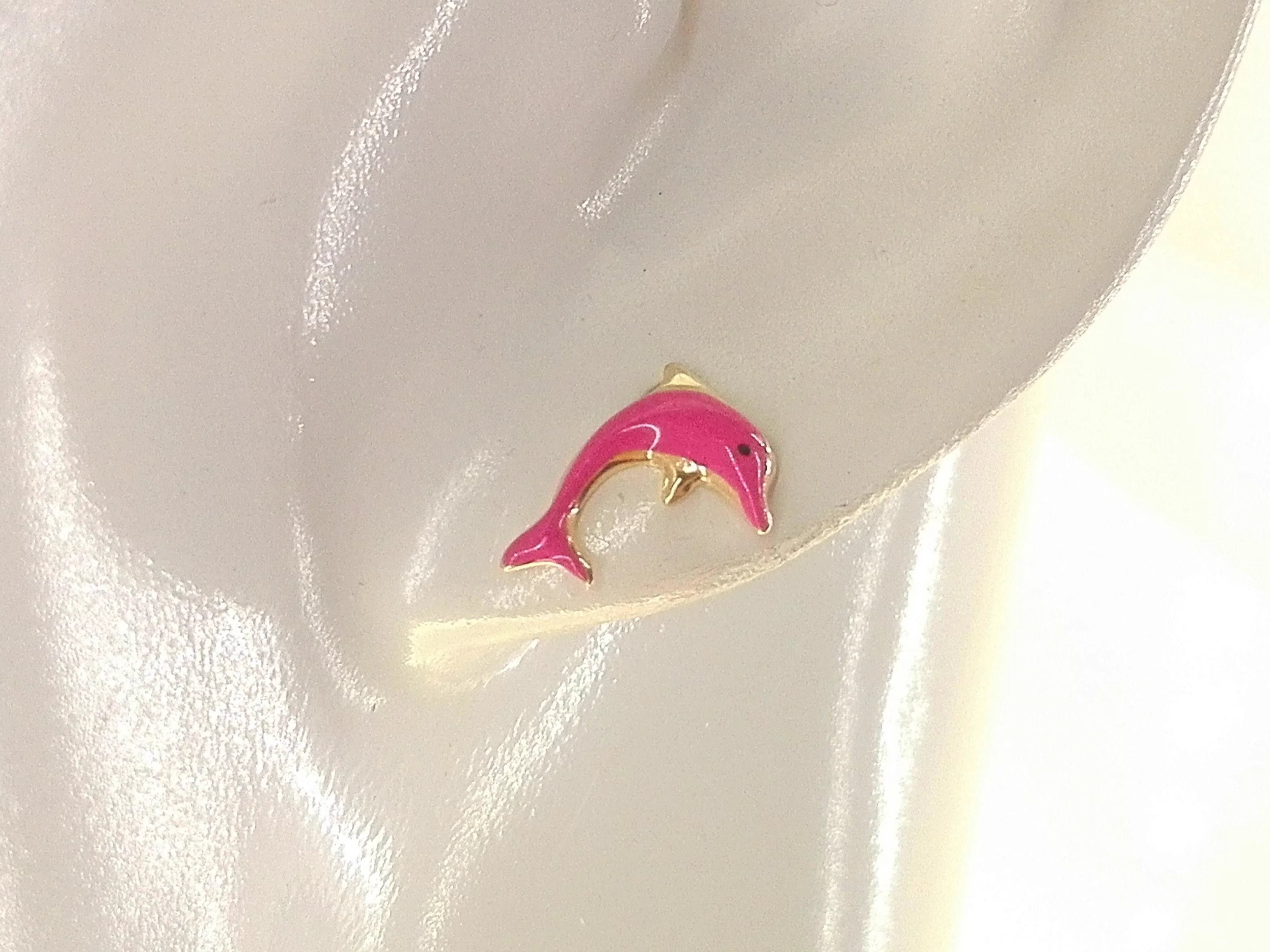 Orecchini Donna Bimba Bambina Oro Giallo 18 kt Carati Ct 750 0,85 Gr Delfini - immagine 2