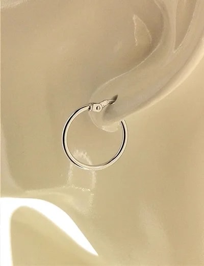 Orecchini Donna Cerchio Cerchi Oro Bianco 18 kt Carati Ct 750 0,95 Gr - immagine 3