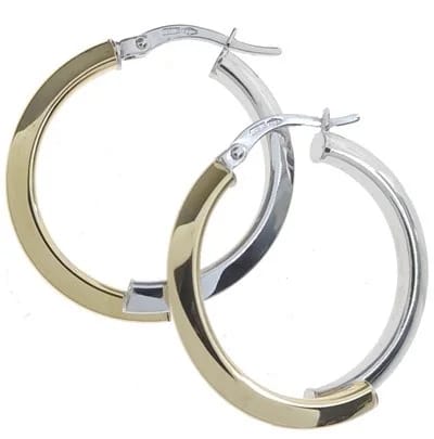 Orecchini Donna Cerchio Oro Giallo Bianco 18 kt Carati Ct 750 3,70 Gr Bicolore