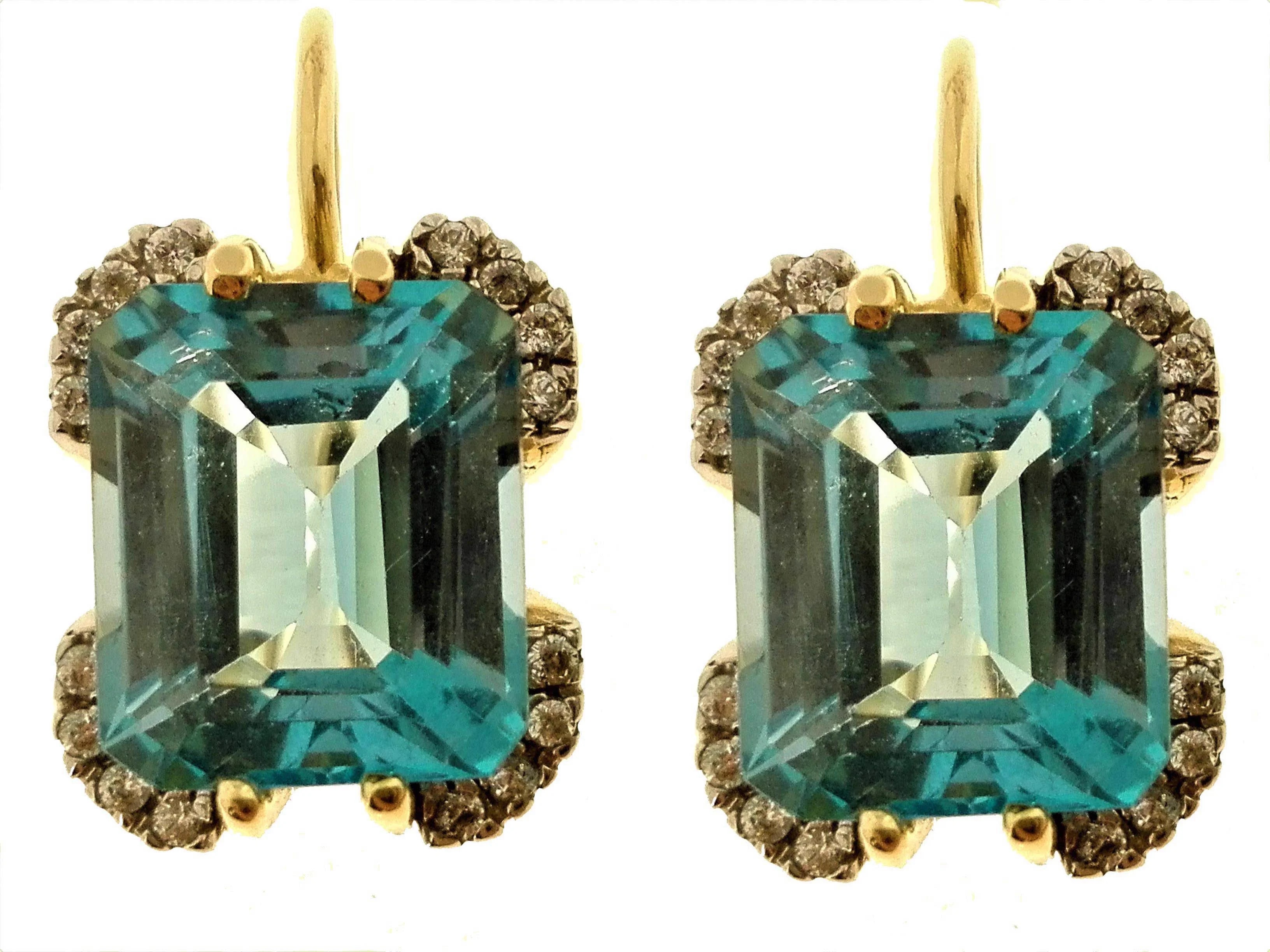 Orecchini Donna Oro Giallo 18 kt Carati Ct 10,6Gr Acquamarina Monachella Monachi
