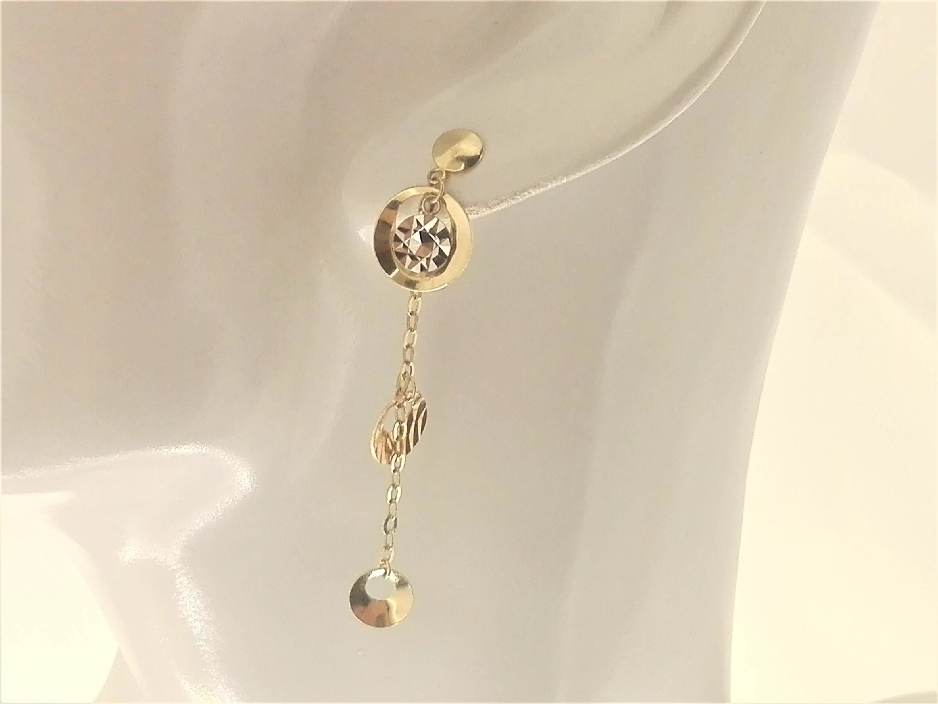 Orecchini Donna Oro Giallo Bianco 18 kt Carati Ct 750 2,40 Gr Pendenti - immagine 2