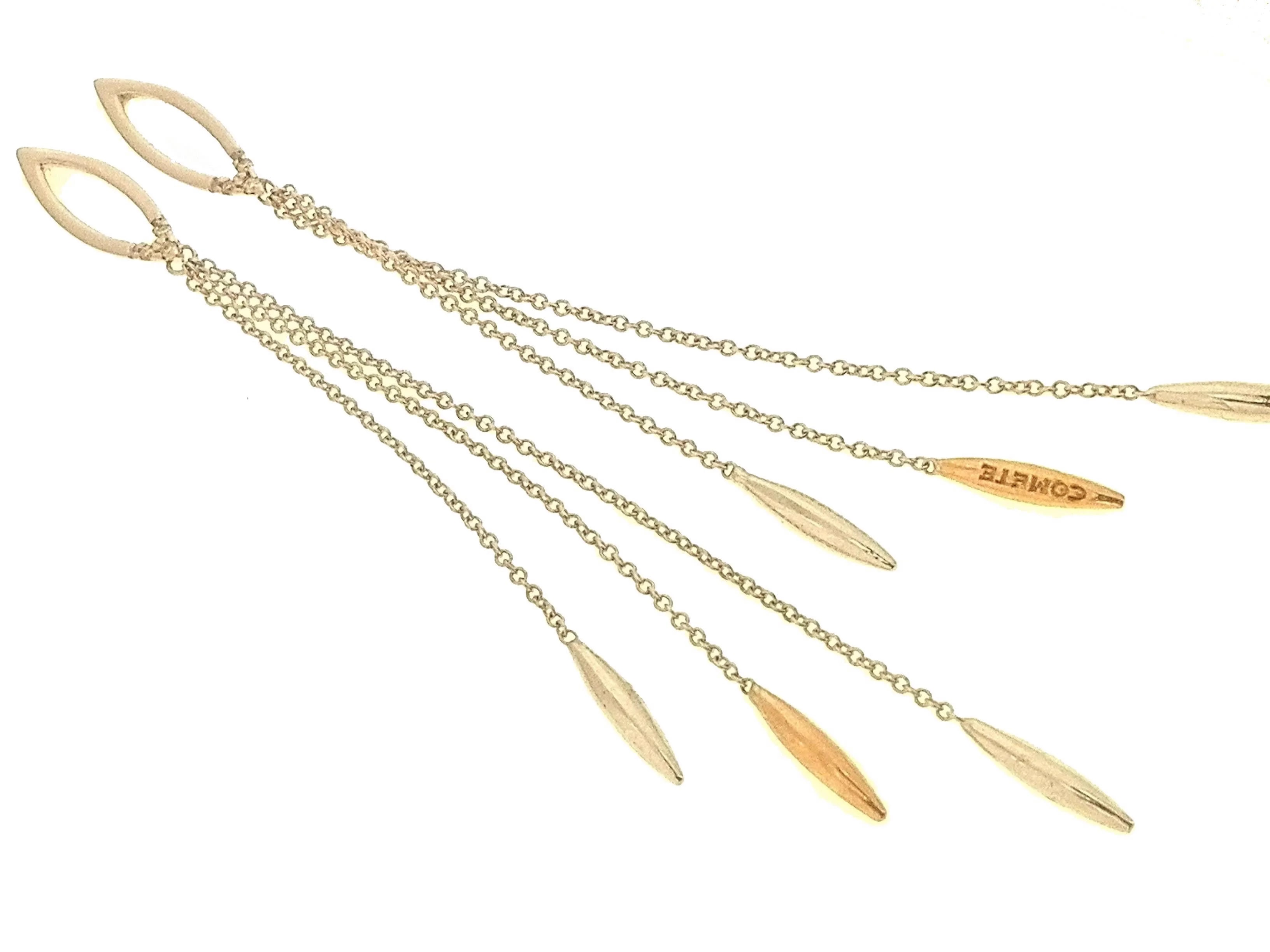 Orecchini Donna Pendenti Diamanti 0,03 Carati Oro Bianco Giallo 18 Kt 750 Comete