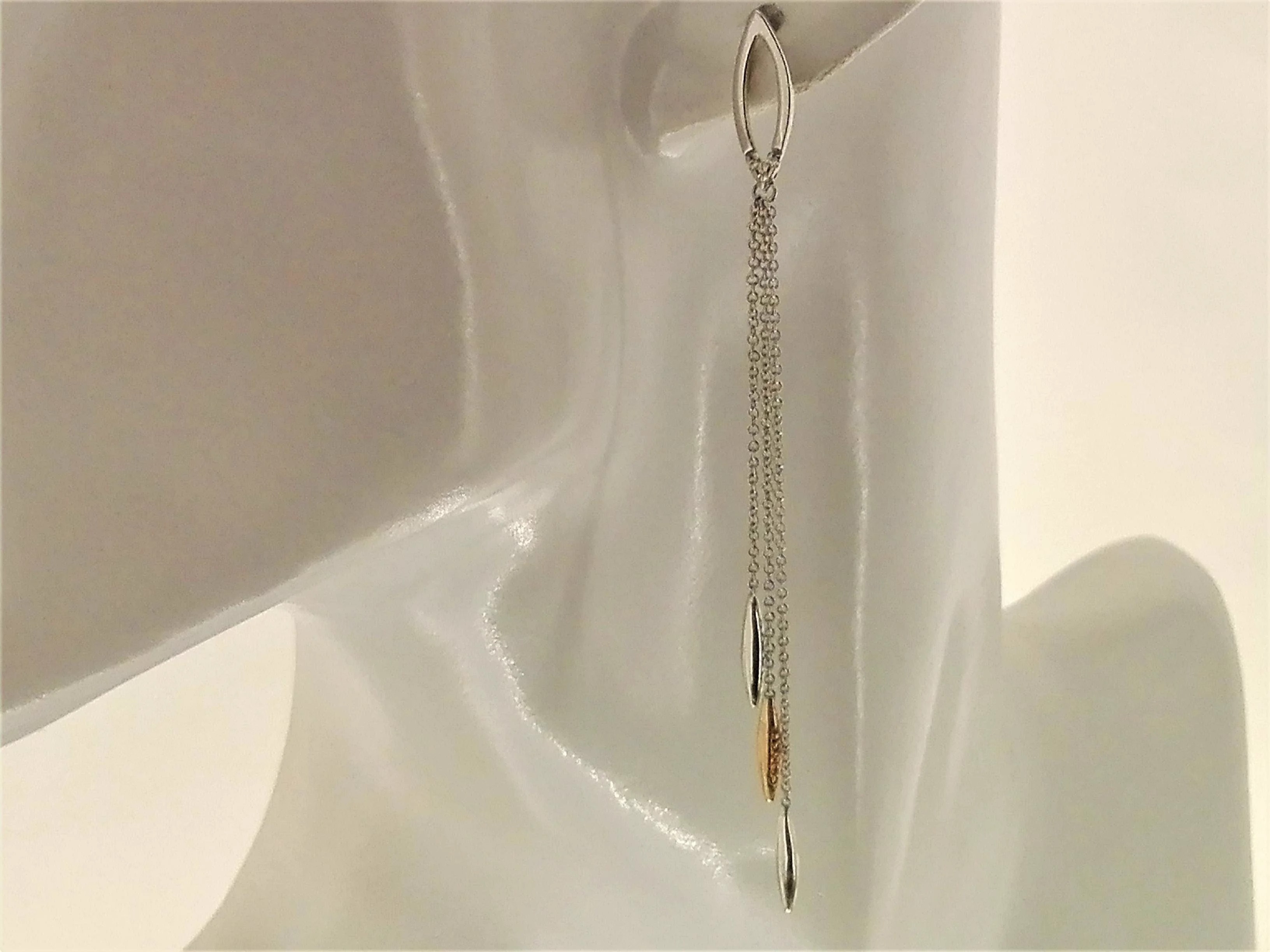 Orecchini Donna Pendenti Diamanti 0,03 Carati Oro Bianco Giallo 18 Kt 750 Comete - immagine 2
