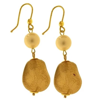 Orecchini Donna Pendenti Perle Oro Giallo 18 kt Carati Ct 750 4,50 Gr