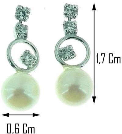 Orecchini Donna Perle Con Zirconi Oro Bianco 18 kt Carati Ct 750 1,65 Gr - immagine 3