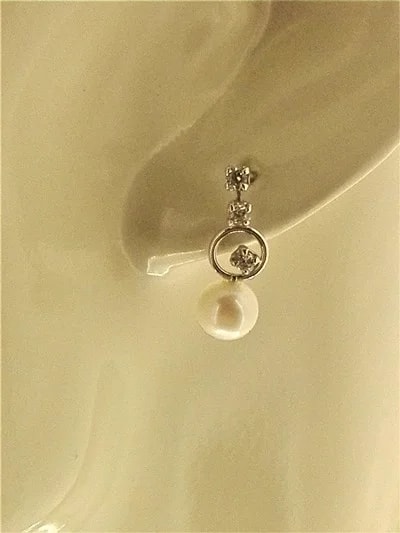 Orecchini Donna Perle Con Zirconi Oro Bianco 18 kt Carati Ct 750 1,65 Gr - immagine 2