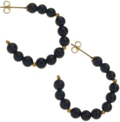 Orecchini Onice Cerchio Cerchi Donna Oro Giallo 18 Kt Carati Ct 750 Gr 3,00