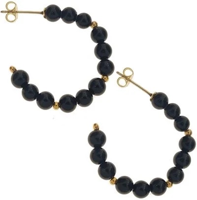 Orecchini Onice Cerchio Cerchi Donna Oro Giallo 18 Kt Carati Ct 750 Gr 3,00