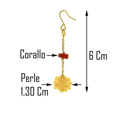 Orecchini Pendenti Perle Corallo Donna Oro Giallo 18 kt Carati Ct 750 5,50 Gr - immagine 4