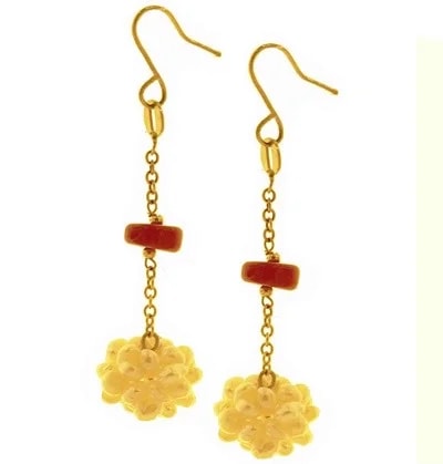 Orecchini Pendenti Perle Corallo Donna Oro Giallo 18 kt Carati Ct 750 5,50 Gr - immagine 2