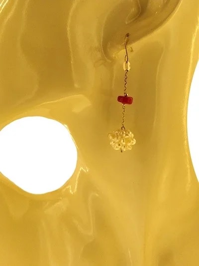 Orecchini Pendenti Perle Corallo Donna Oro Giallo 18 kt Carati Ct 750 5,50 Gr - immagine 3