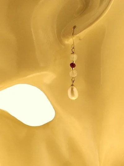 Orecchini Pendenti Perle Rubini Donna Oro Giallo 18 kt 750 Carati 3,80 Gr - immagine 4