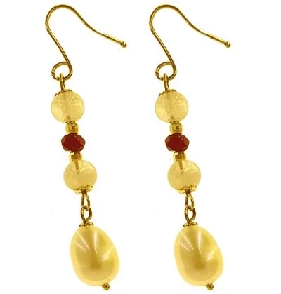 Orecchini Pendenti Perle Rubini Donna Oro Giallo 18 kt 750 Carati 3,80 Gr - immagine 2
