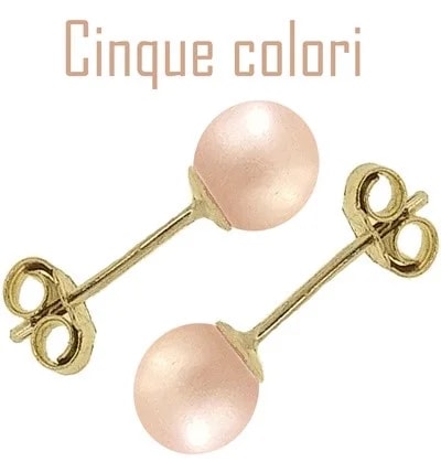 Orecchini Perle Bimba Bambina oro Giallo 18 Kt Carati Ct 750 0,55 Gr Cinque Colori