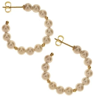 Orecchini Perle Cerchio Cerchi Donna Oro Giallo 18 Kt Carati Ct 750 Gr 3,00