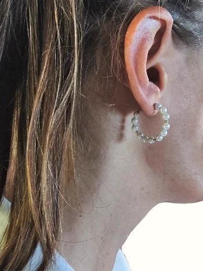 Orecchini Perle Cerchio Cerchi Donna Oro Giallo 18 Kt Carati Ct 750 Gr 3,00 - immagine 5