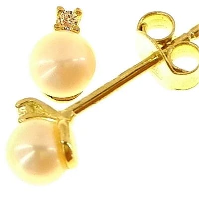 Orecchini Perle Punto Luce Donna Oro Giallo 18 Kt Carati Ct 750 1,15 Gr