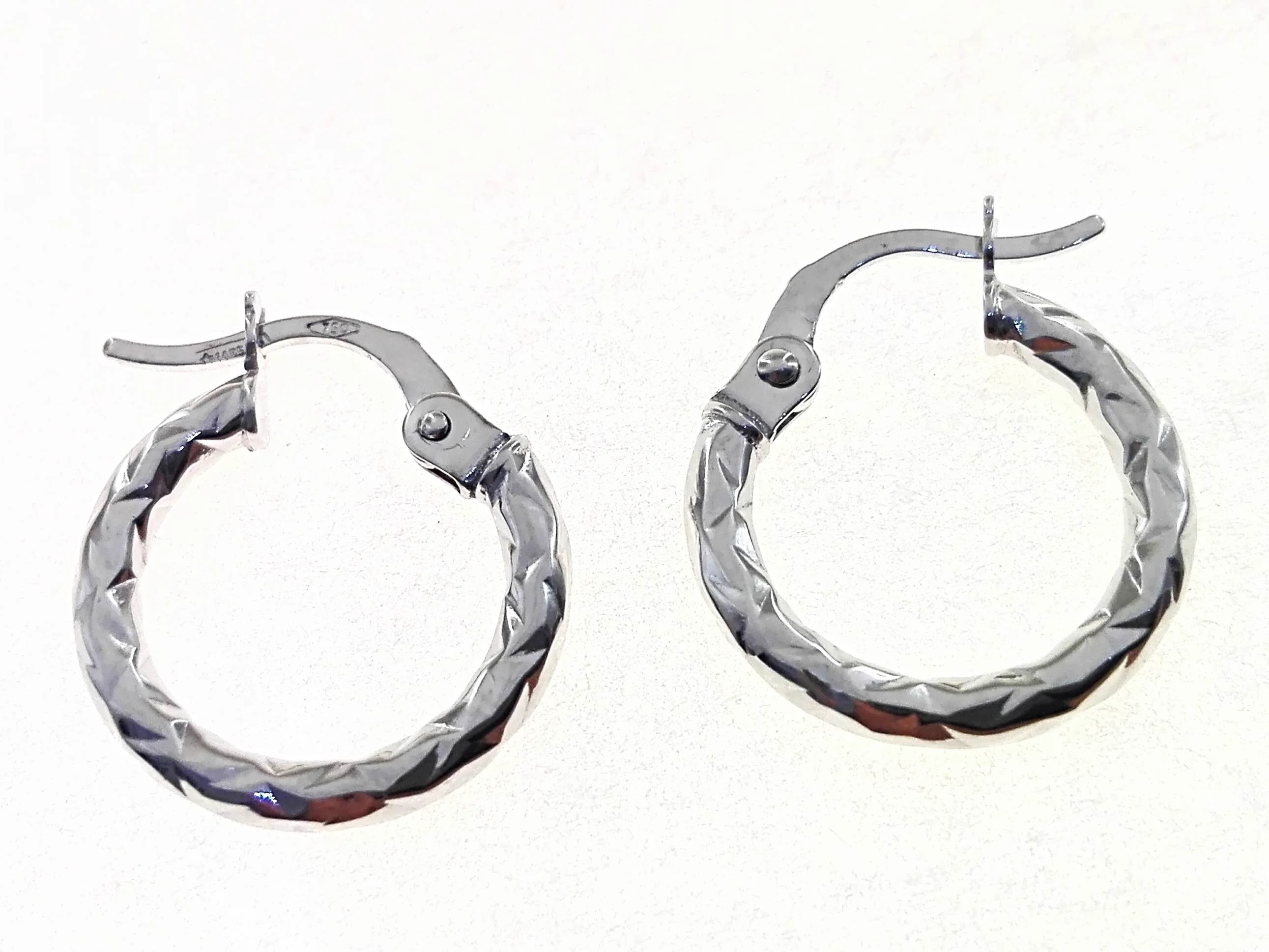 Orecchini Martellati Donna Cerchio Cerchi Oro Bianco 18 kt Carati Ct 750 1,05 Gr