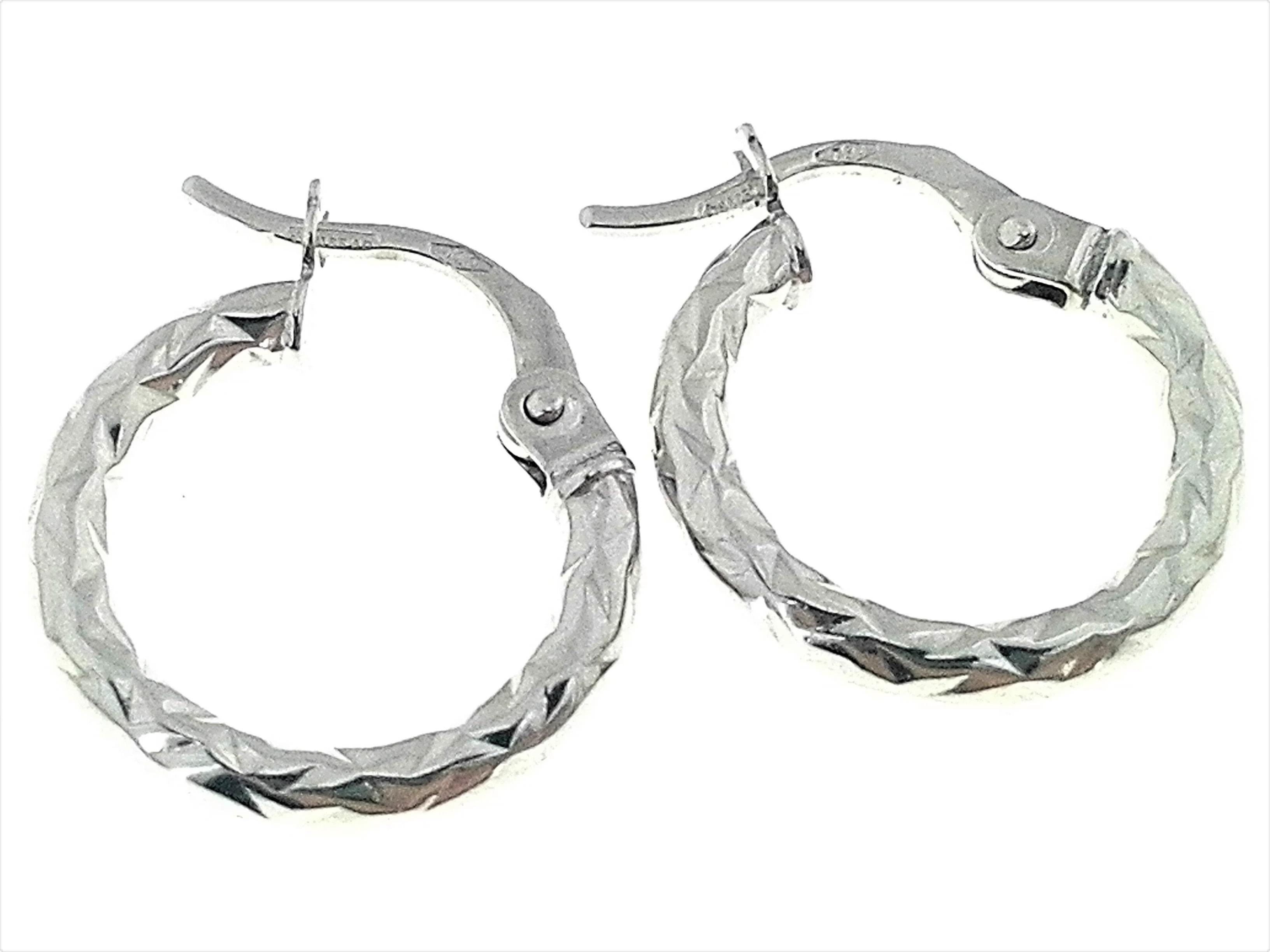 Orecchini Martellati Donna Cerchio Cerchi Oro Bianco 18 kt Carati Ct 750 1,05 Gr - immagine 4