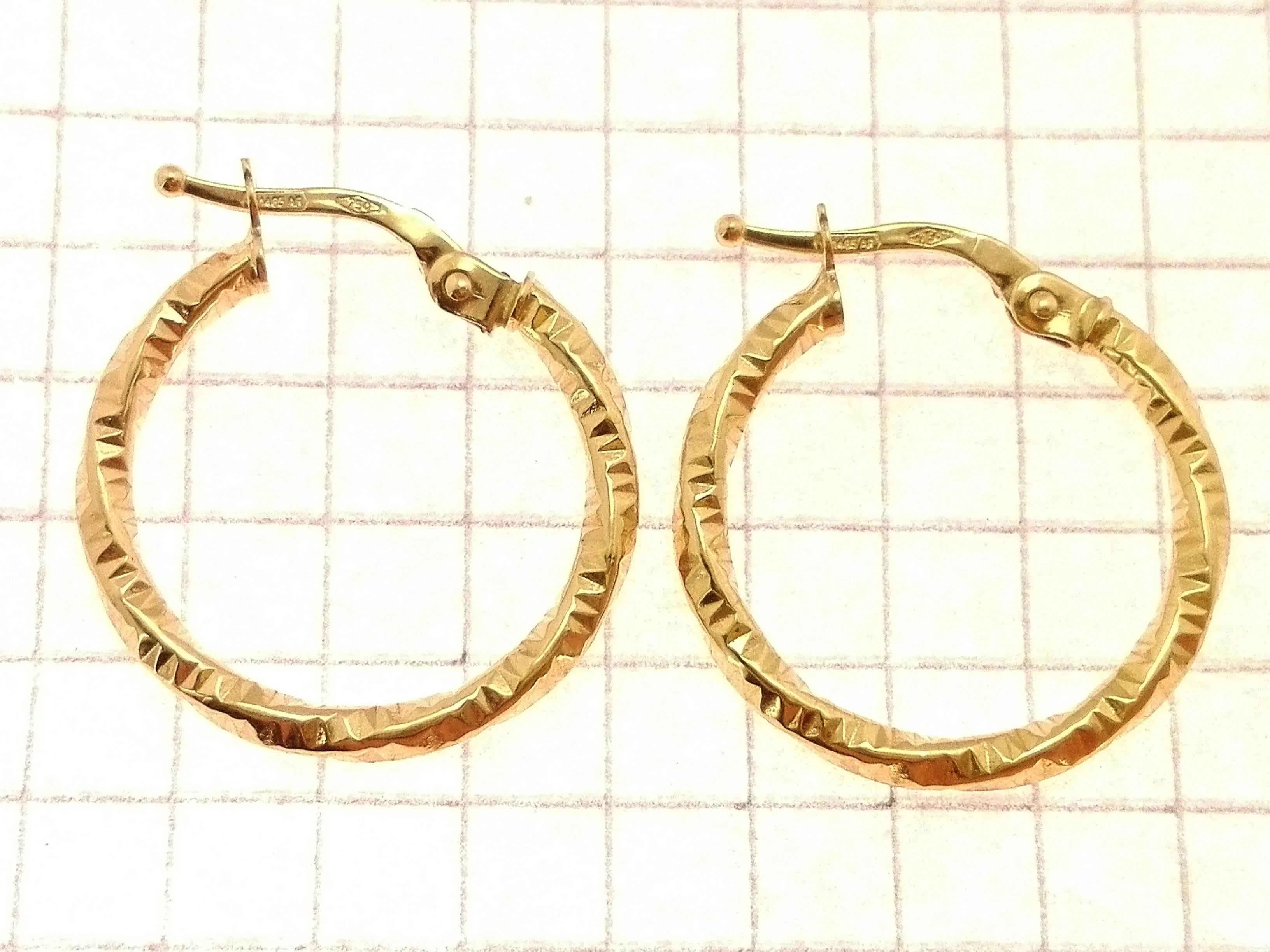 Orecchini Martellati Donna Cerchio Cerchi Oro Giallo 18 kt Carati Ct 750 1.35 Gr - immagine 3