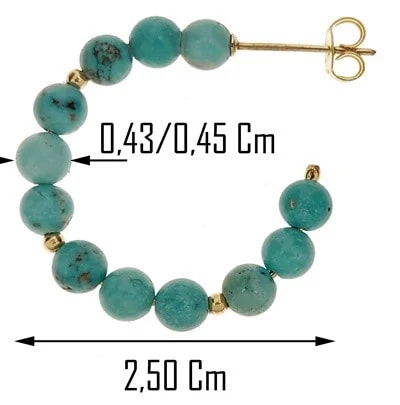 Orecchini Turchese Cerchio Cerchi Donna Oro Giallo 18 Kt Carati Ct 750 Gr 3,50 - immagine 3