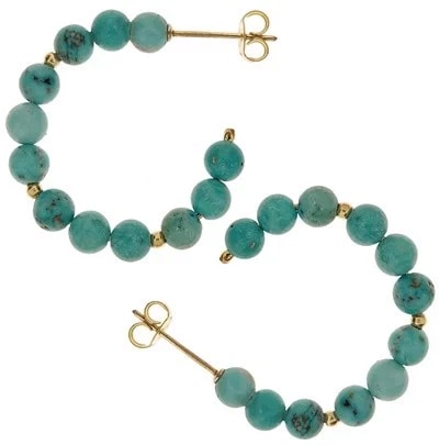 Orecchini Turchese Cerchio Cerchi Donna Oro Giallo 18 Kt Carati Ct 750 Gr 3,50