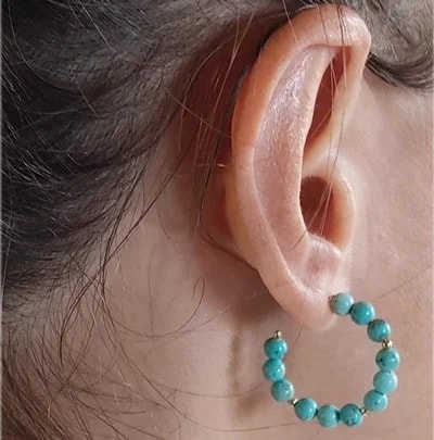 Orecchini Turchese Cerchio Cerchi Donna Oro Giallo 18 Kt Carati Ct 750 Gr 3,50 - immagine 2